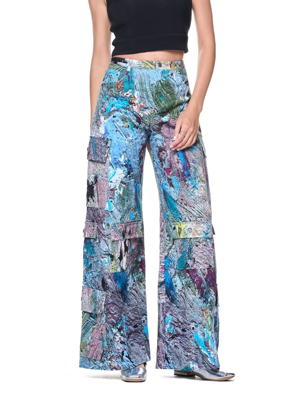 NWT THE KIT. Kia Cargo Wide-Leg Pants in Multicolor Acrylic Dream